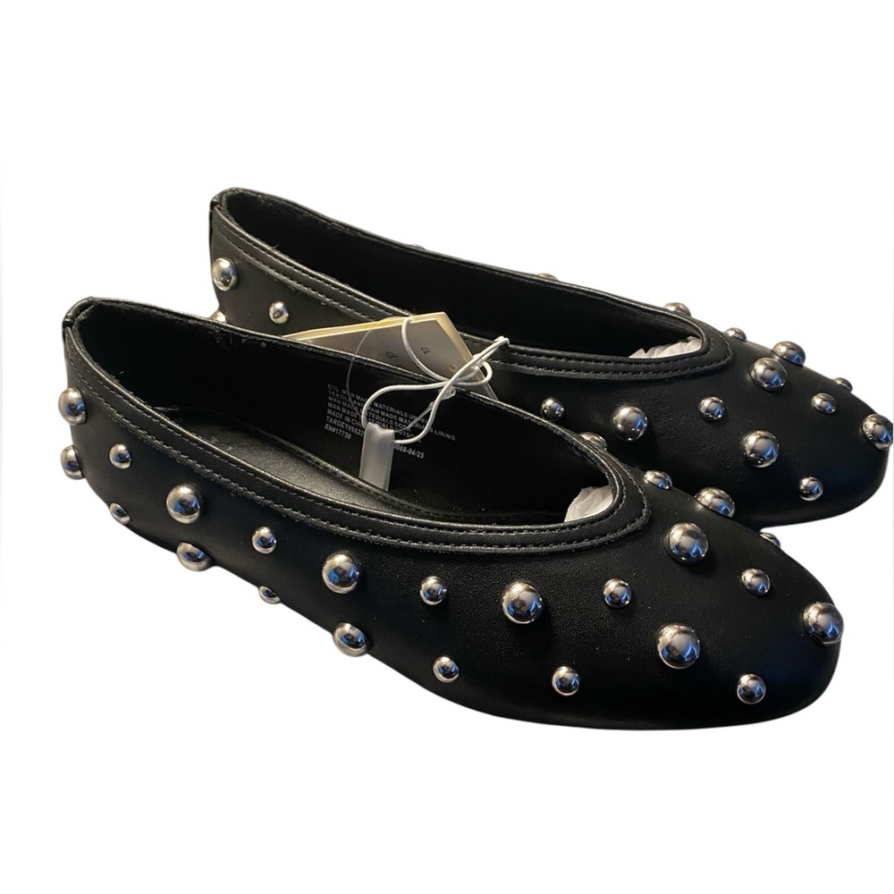 A New Day Black and Silver Studded Ballet Slip-On Sammie Flats